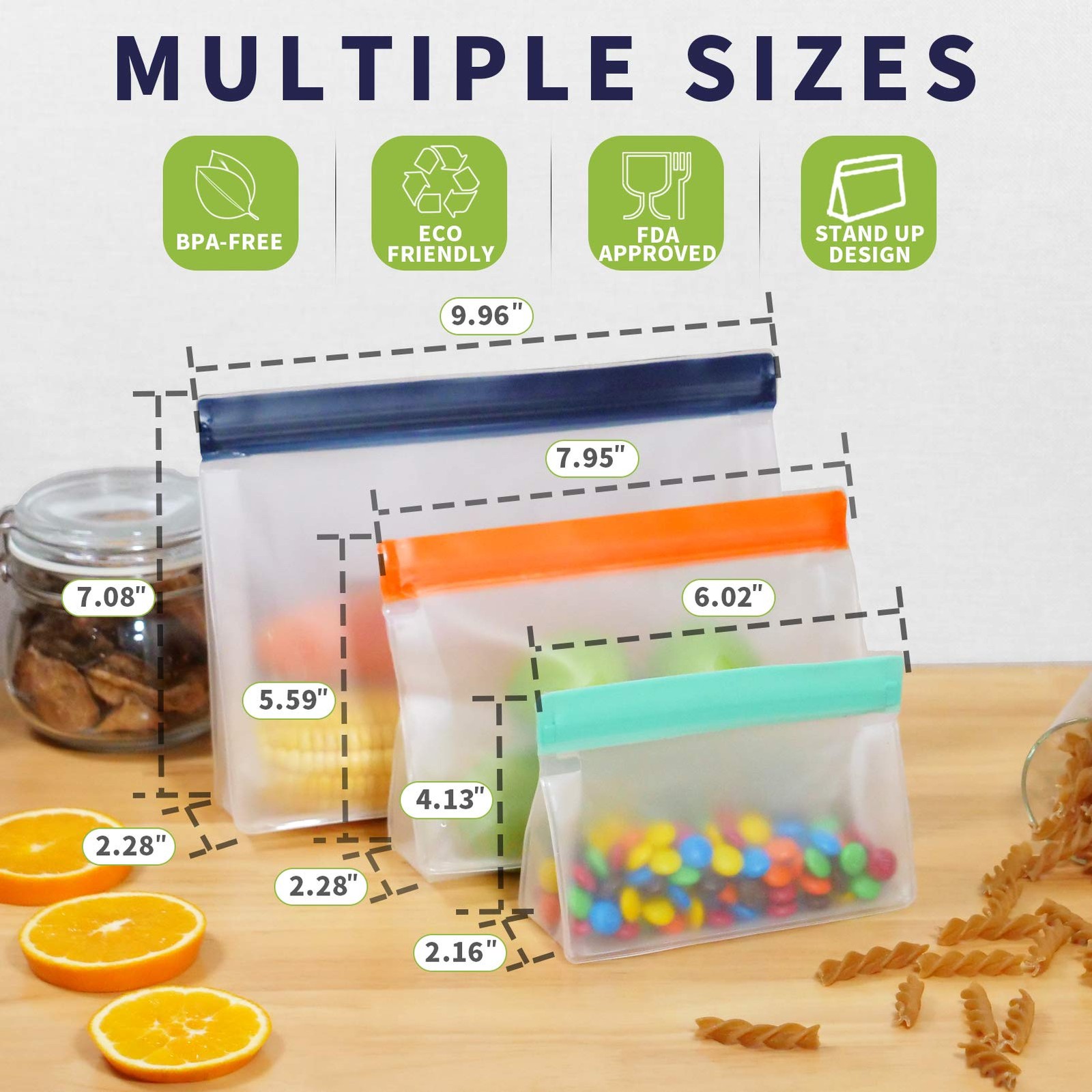9 Pack Reusable Food Storage Bags, 3 Sizes Mixed.3 Gallon Size Bags for Meats…