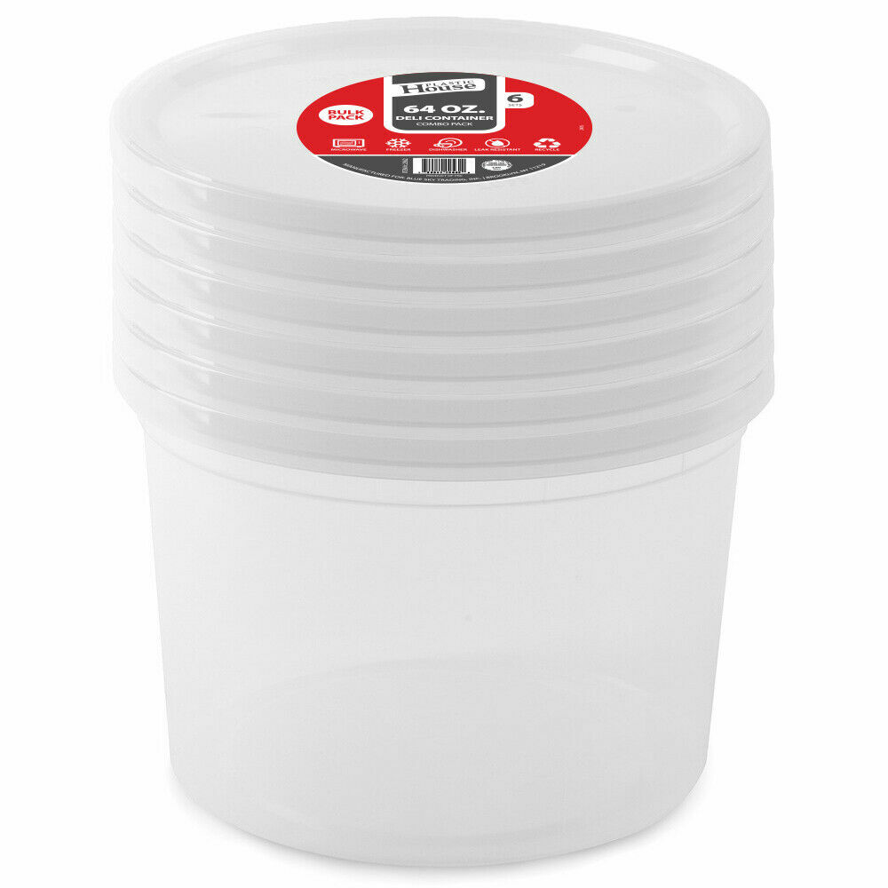 64 oz Deli Food Containers w/ Lids For Soups Microwave Freezable – 8 Pack