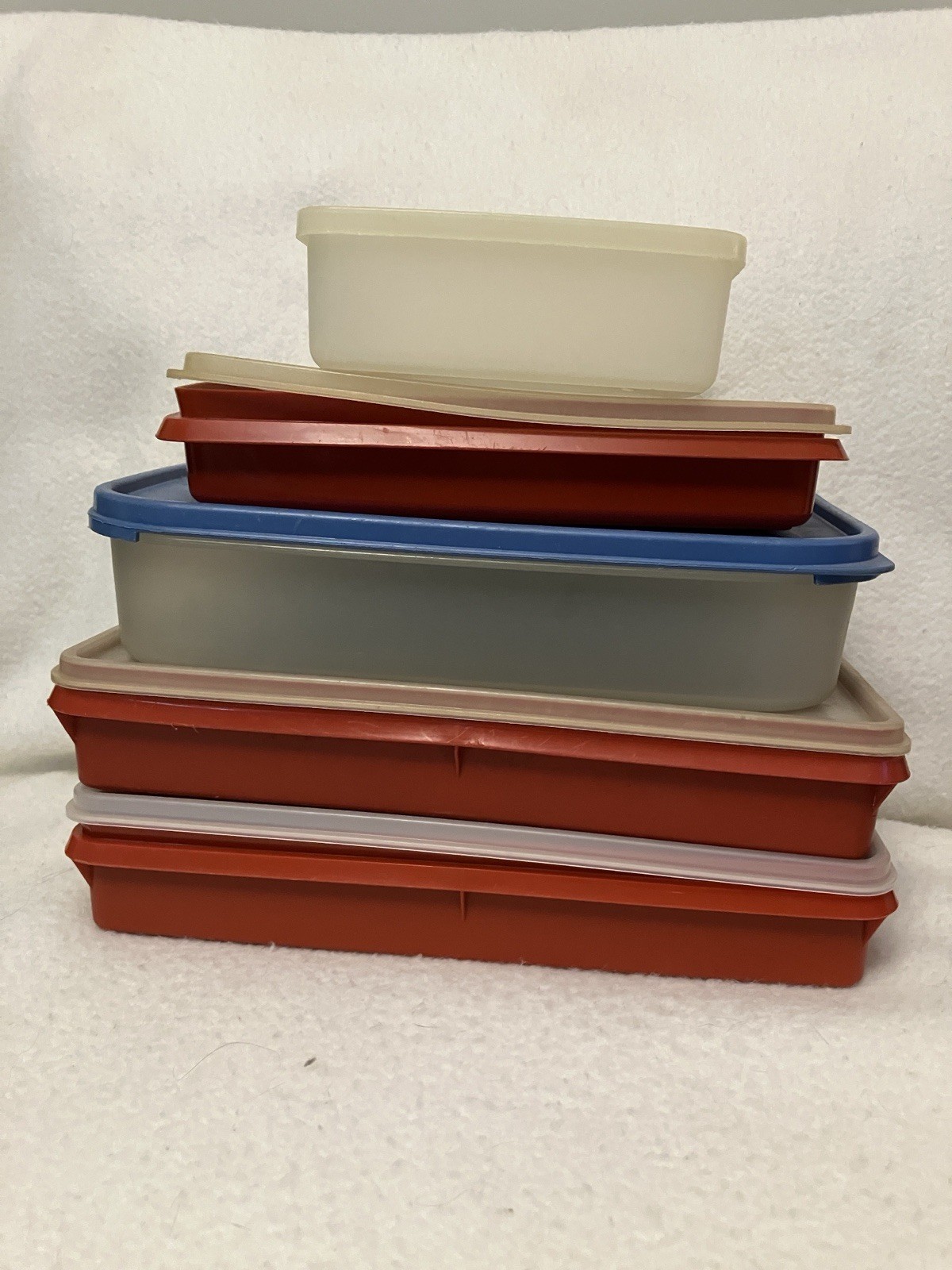 Lot Of 5 VTG Tupperware Food Storage Rectangle Containers Red Clear Blue