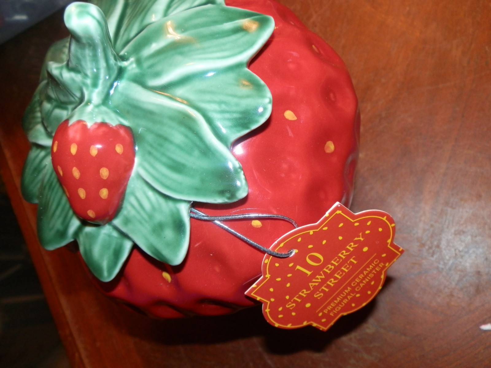 10 Strawberry Street Ceramic Strawberry Snack Container Red Figural Canister 8″