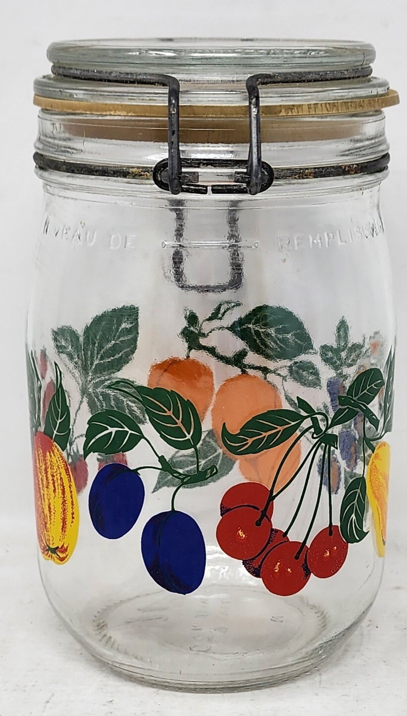 Le Tarfsit Super Glass Container Wire Sealing Lid Fruit Jar Made France 7″ VTG