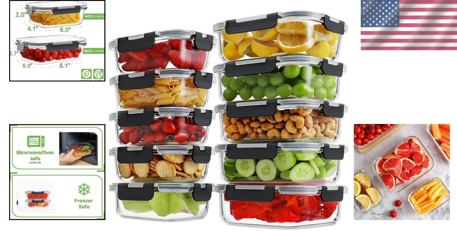 Glass Food Storage Containers Set 20 Pieces Leak Proof Airtight Bpa Free