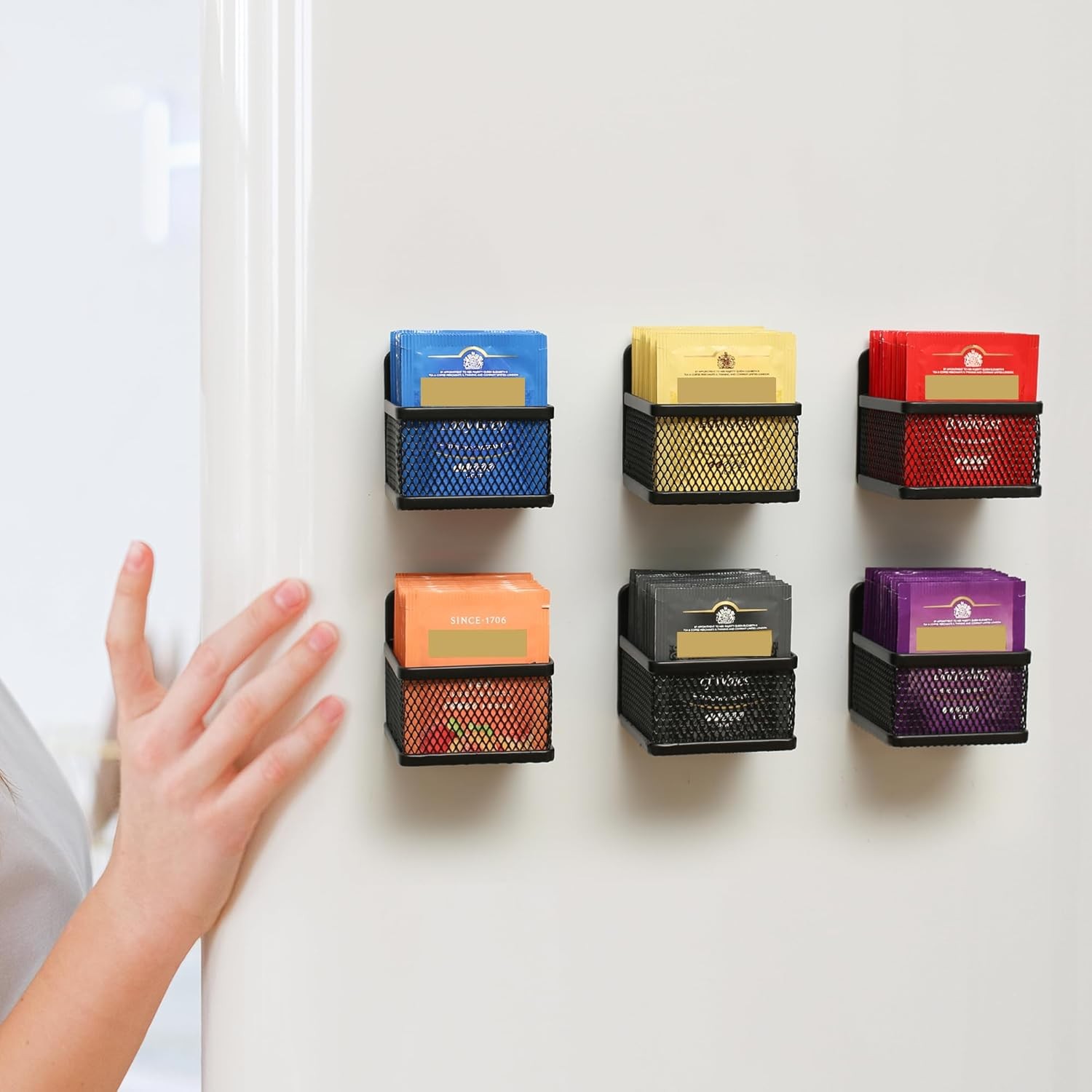 Magnetic Tea Bag Organizer 6-Piece Metal Tea Organizers & Storage Refrigerator
