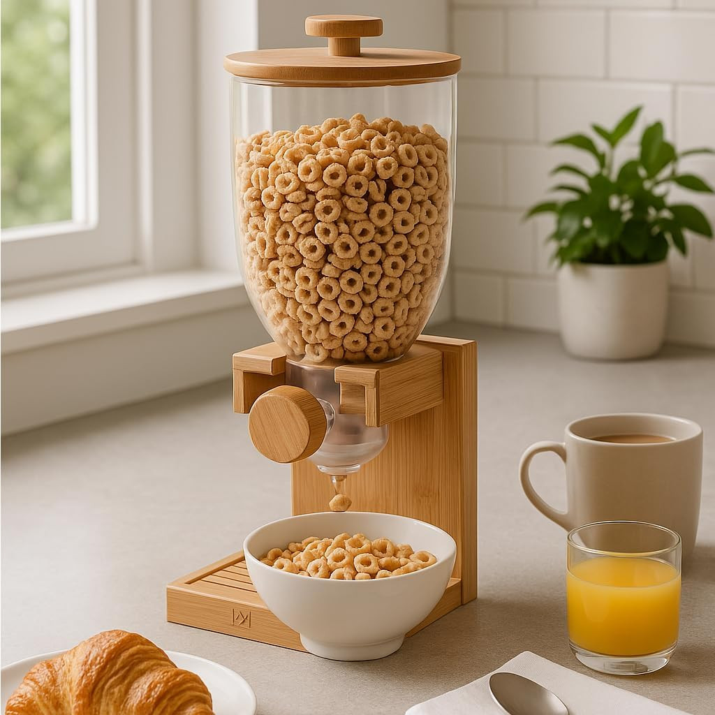 Honey-Can-Do Bamboo Cereal Dispenser with Airtight Lid – Countertop Dry Food Dis