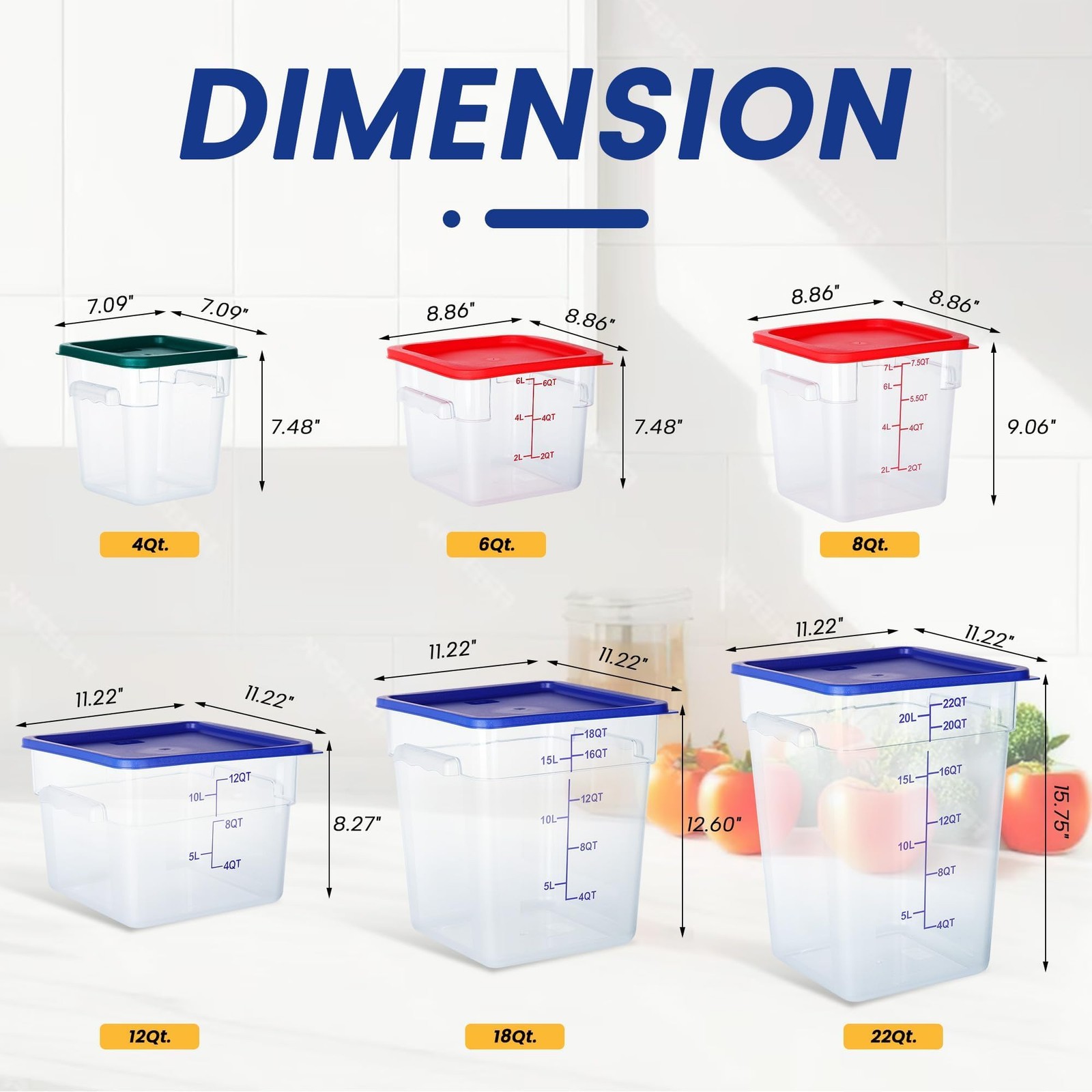 4 Pack Clear Food Storage Containers with Lids and Handles Polycarbonate Squa…