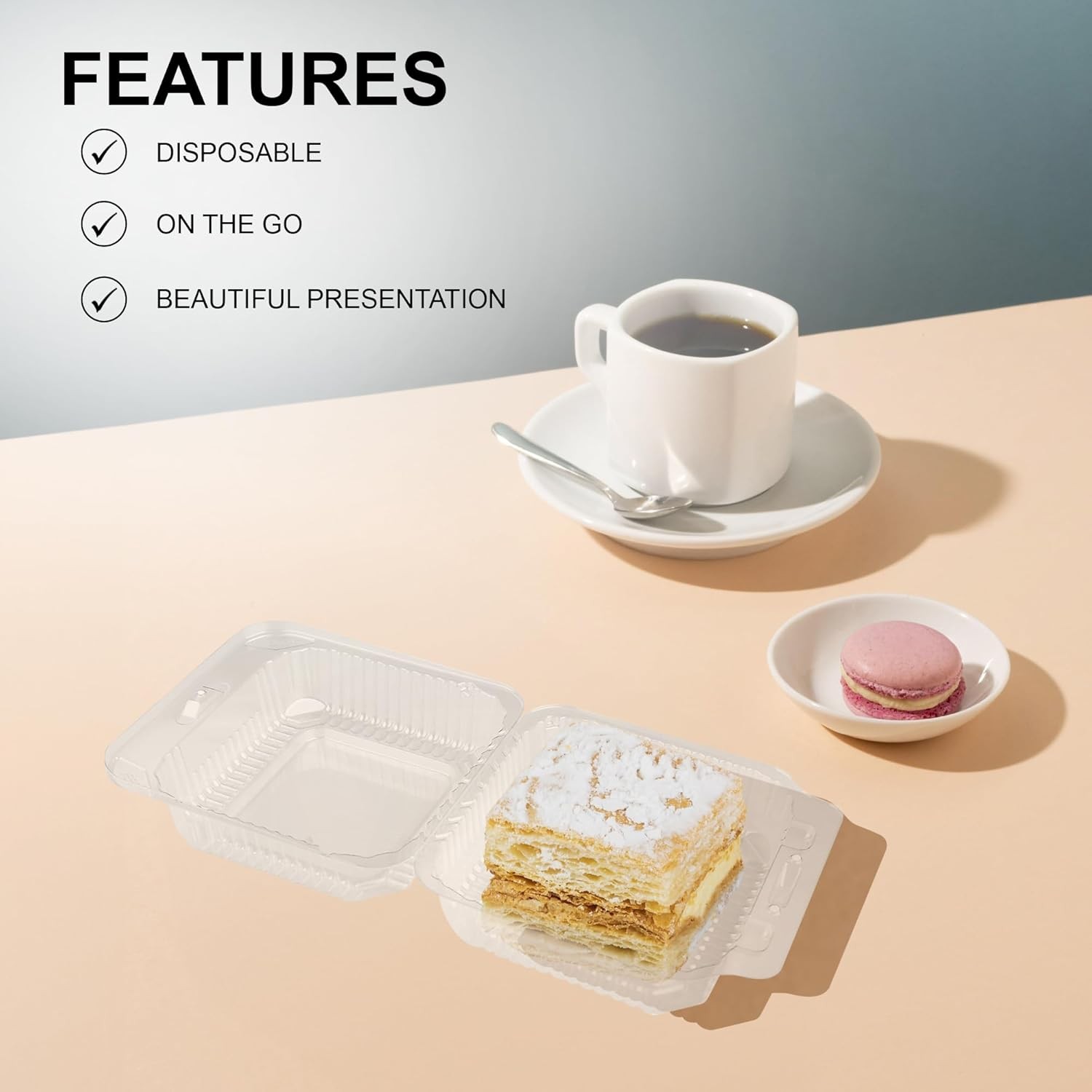 Clear Cake Slice Container 5″ x 5″ x 2.75″ – To go Square Plastic Container