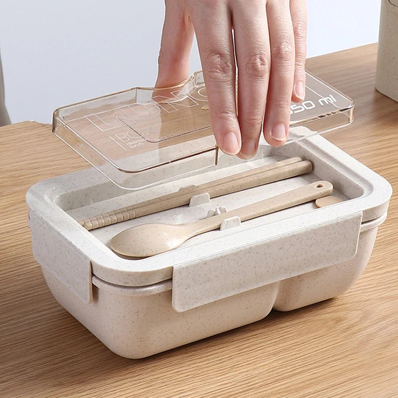 1 Pc BPA Free Wheat Straw Lunch Box for Kids Microwave Food Container Bento Set