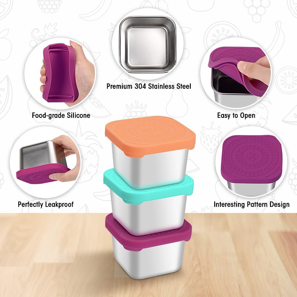 5Pack 6oz Stainless Steel Snack Containers, Small Metal Food Storage Containe…