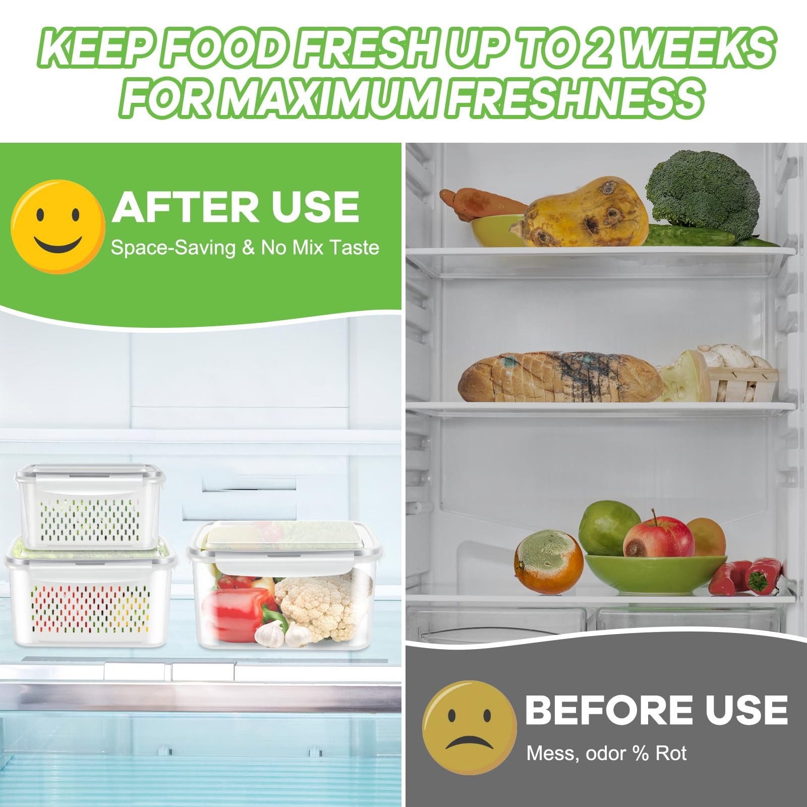 Fruit Storage Containers for Fridge, 6 Pcs Produce Saver with Colander for Ri…