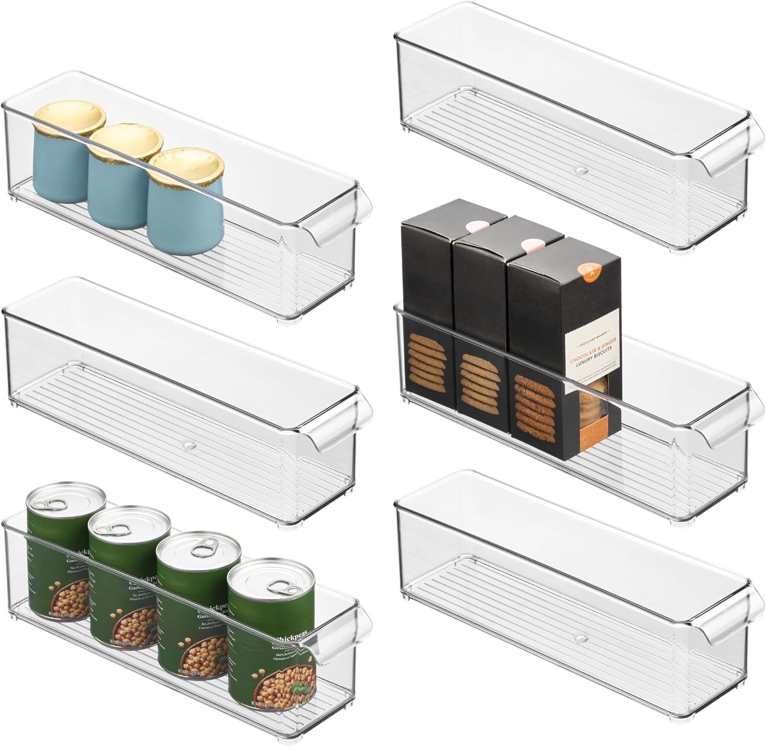 iDesign Stackable Fridge or Freezer Storage Bin with Front Handle, Set of 6, Cle