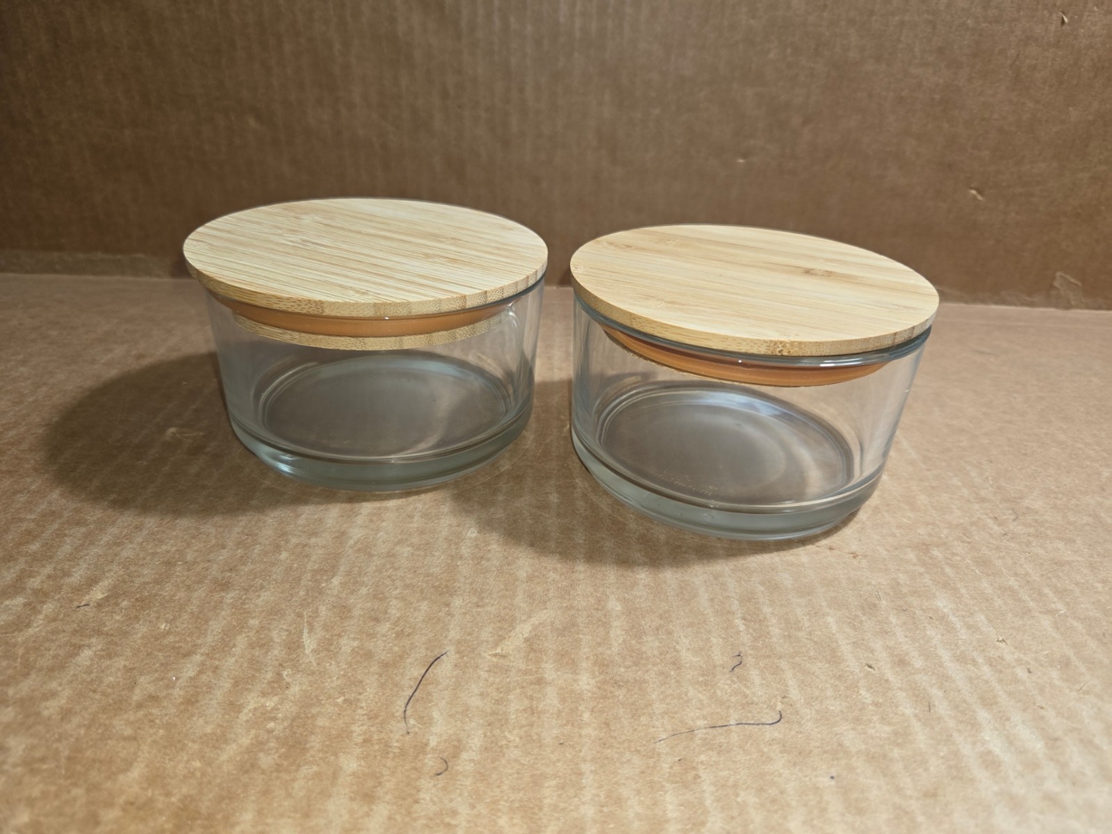 Canisters Stacking MATERIAL KITCHEN Set Of 2 Glass w/ Bamboo Lids 10oz Each NIB
