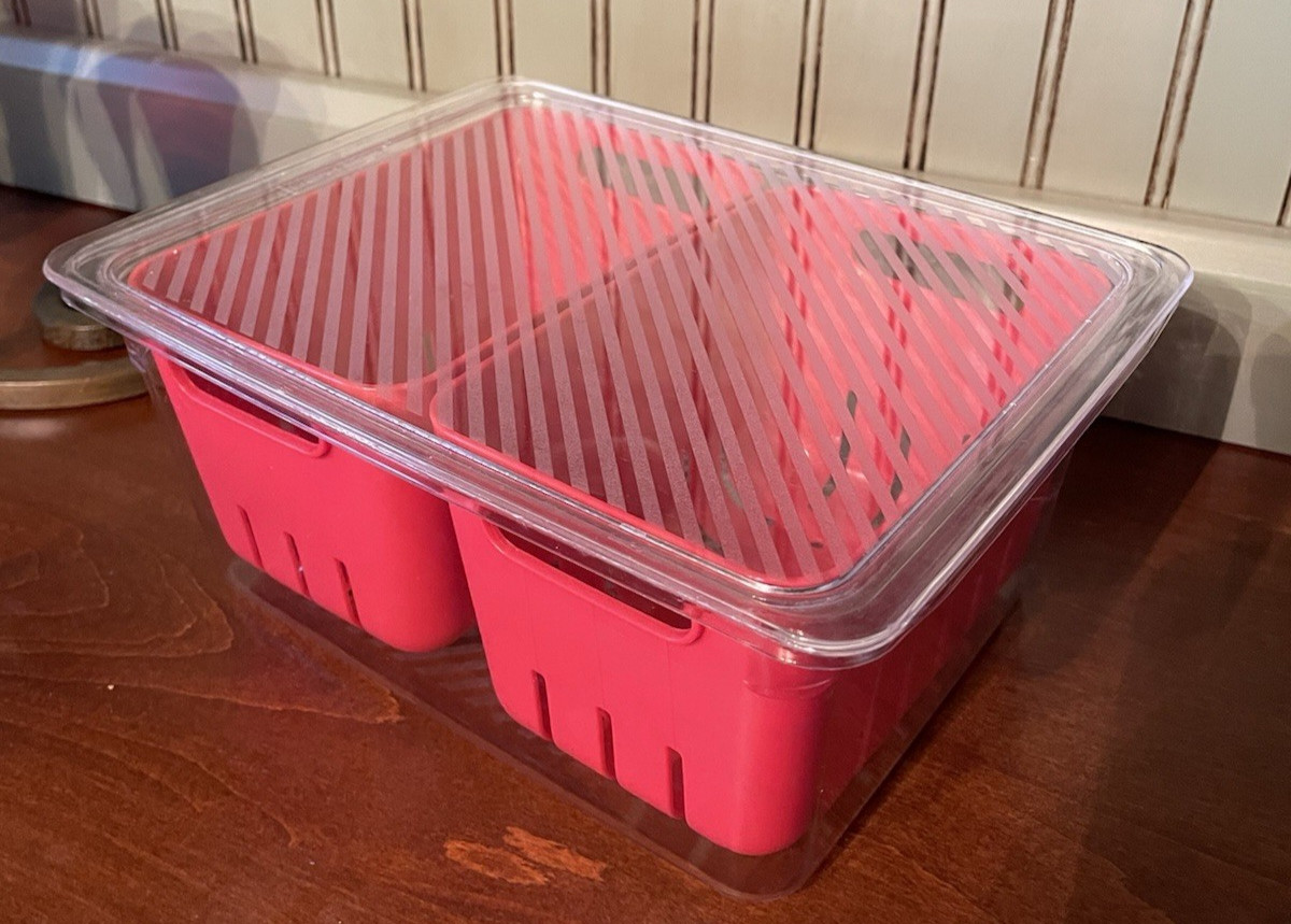 Fridgemate Twin Colander Basket Berry Keeper (Red with Clear Lid/Container)