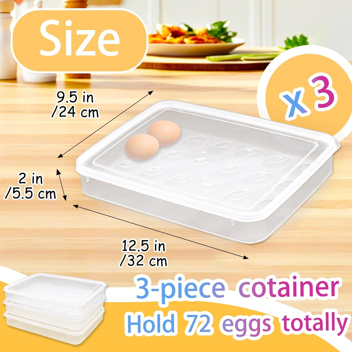 3 Pack Deviled Egg Tray w/ Lid 72 Count Stackable Carrier