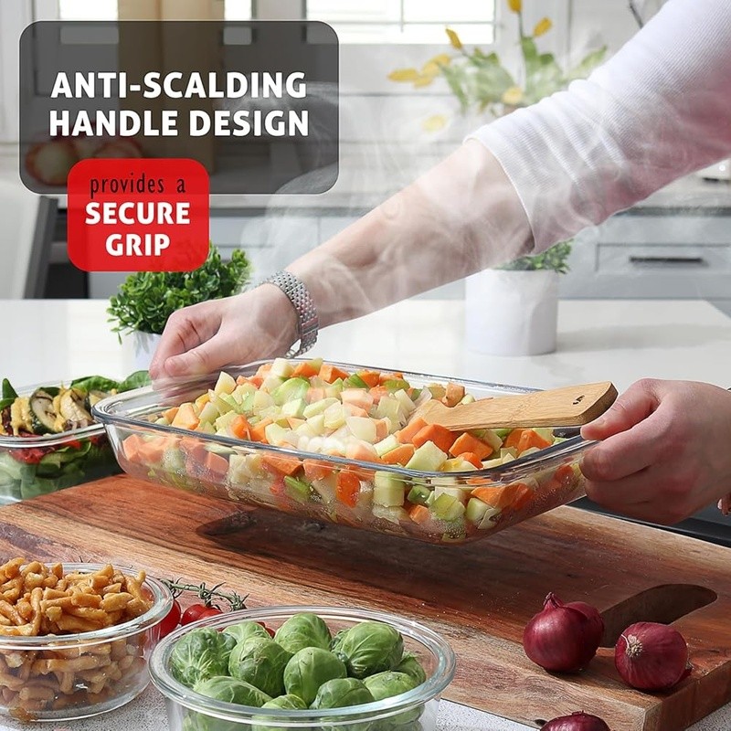 Glass Food Storage Containers 8pc Airtight Bakeware Set Oven Microwave Safe New
