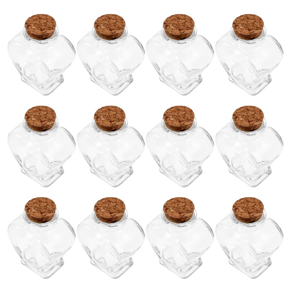 12 Pcs Mini Heart-shaped Wishing Bottle Glass Jar with Cork Clear Bottles