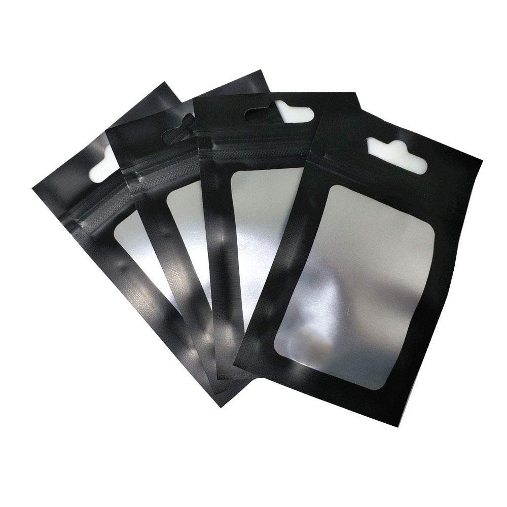 100 Pack Resealable Matte Black Zipper Lock Window Bags with Euro Hang Hole f…