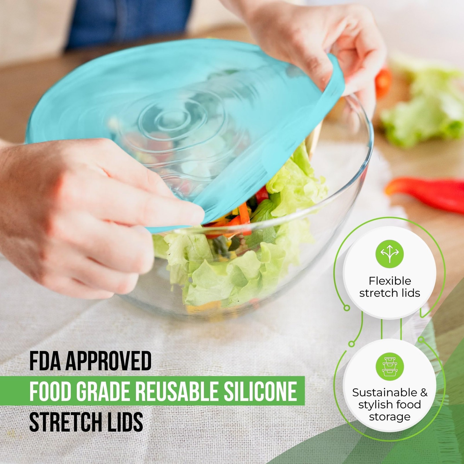 Reusable Silicone Stretch Lids for Food Storage in Fridge Elastic HeatResist…