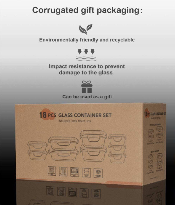 Set 18 Recipientes de Vidrio con Tapas Herméticas para Alimentos Meal Prep