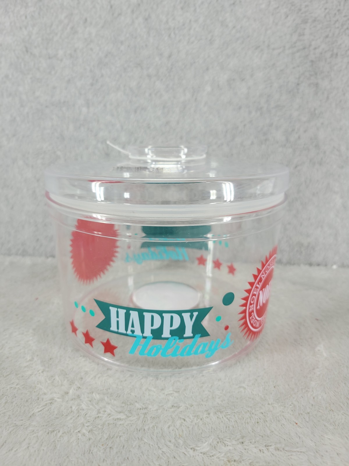 Holiday Time Treat Container Christmas Happy Holidays Stackable Jar 6″ x 5″