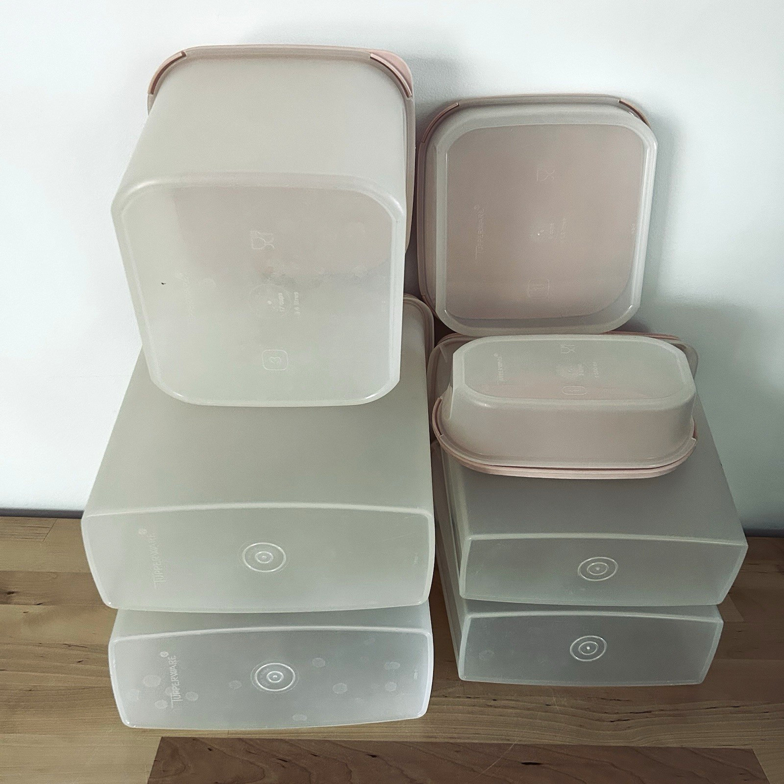 Vtg Pink Tupperware Lot 7pc Modular Mates Lids Pantry Containers Store Organize