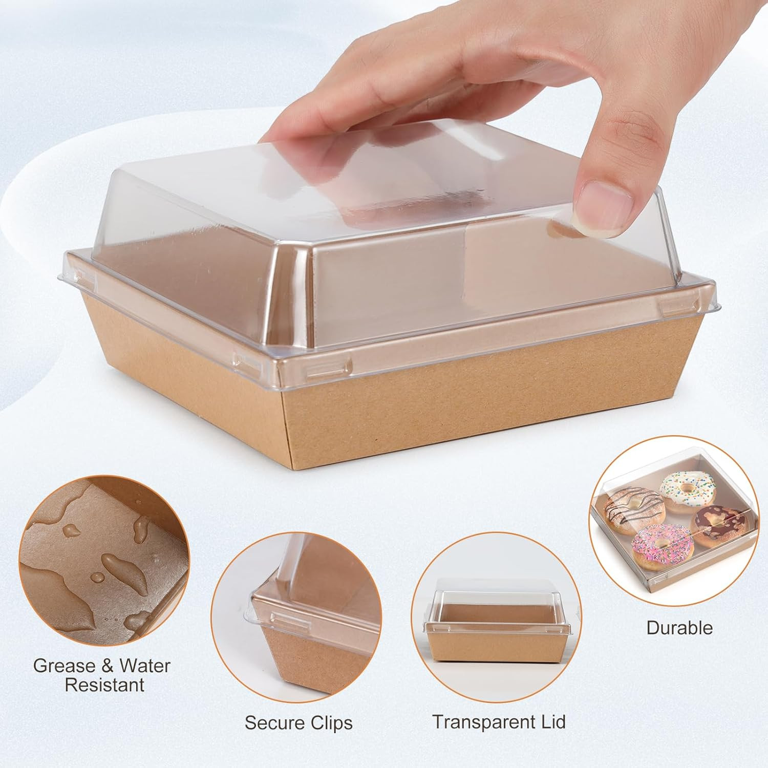 Charcuterie Boxes 20 Pack with Clear Lids, Square Disposable Paper Containers t