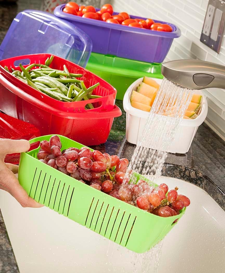 Hutzler 3-in-1 Fruit Saver Basket, Colander and Container, 2 Quarts, Apricot