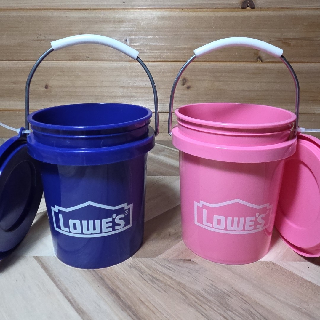 VIRAL ~ Lowe’s Mini Buckets With Lids ~PINK & Blue ~ HIS & HERS ~FOODSAFE~ Rare
