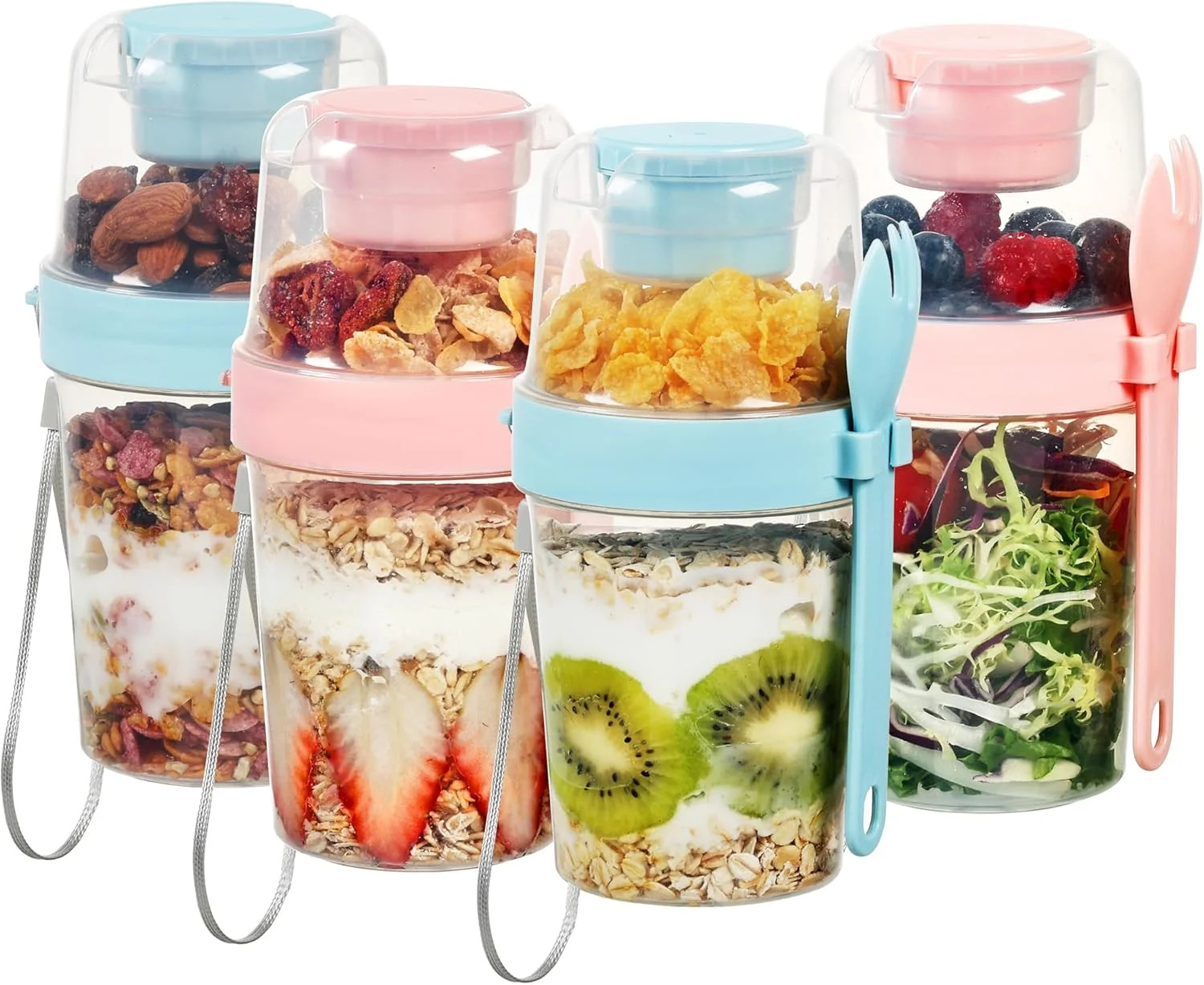 Vtopmart 4 Pack 27oz Yogurt Parfait Cups with Lids and Spoons, Overnight Oats Co