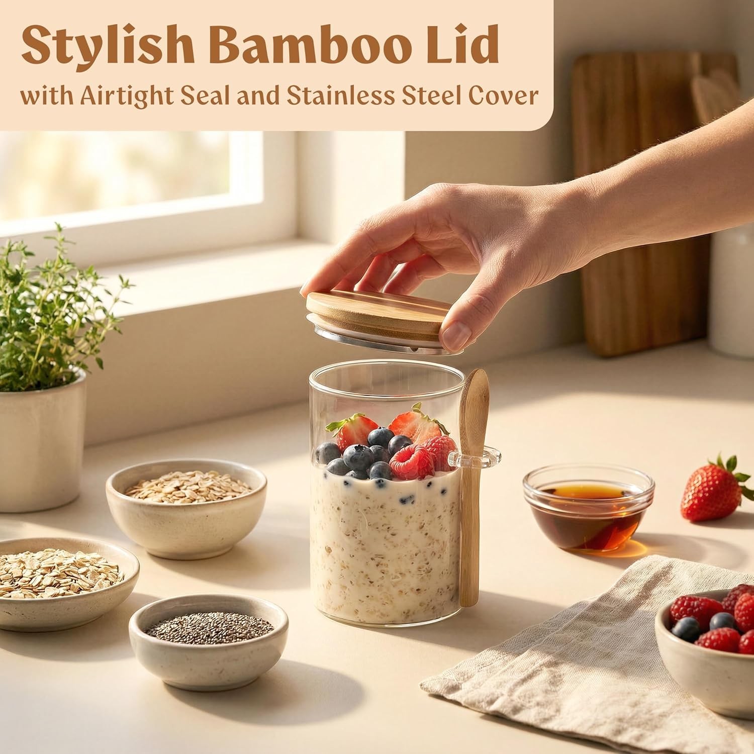 Overnight Oats Containers with Lids, Labels & Spoons 4 x 16oz Glass Jars for …