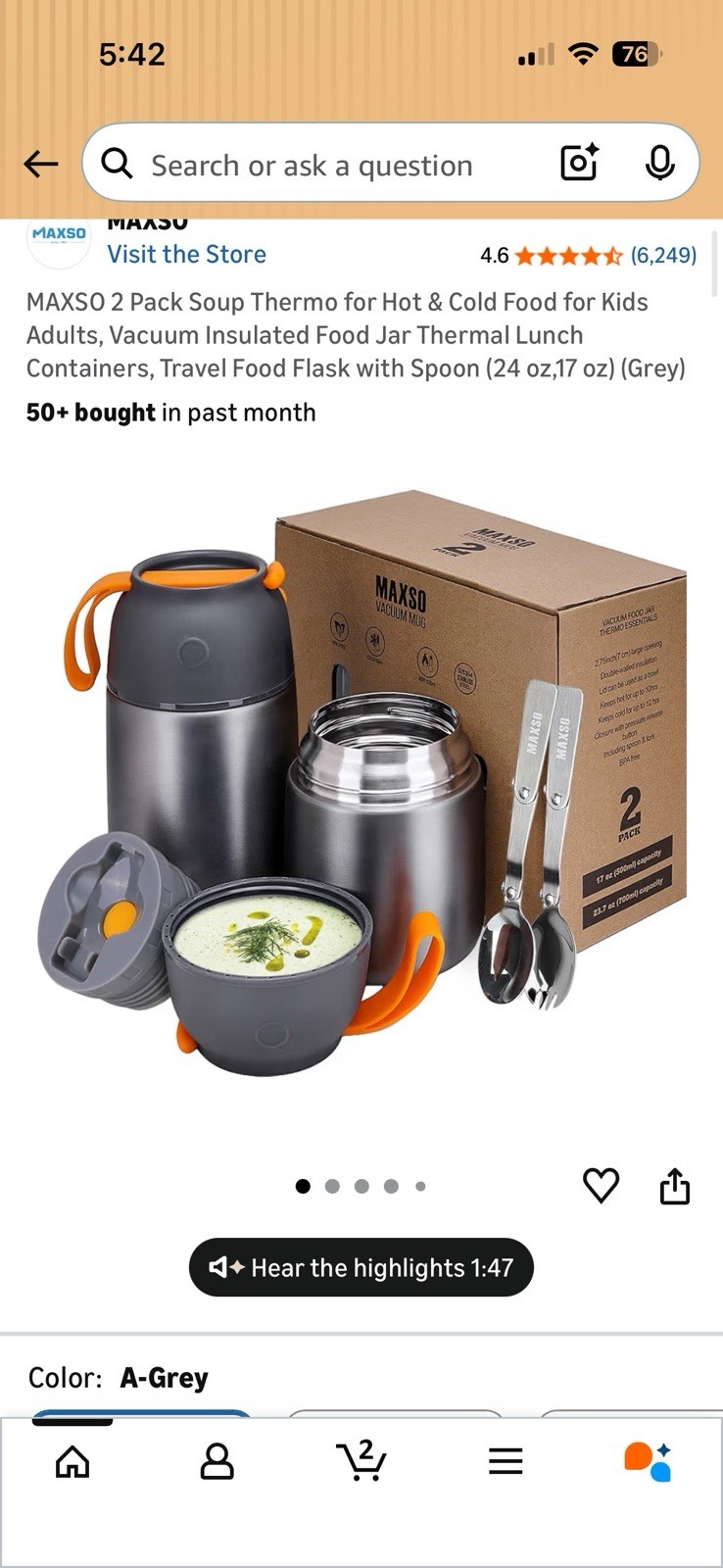 Insulated Food Jars 2 Pack, 24 oz And 17 oz