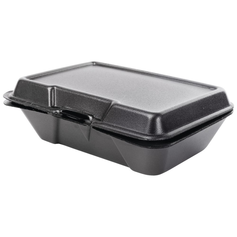 Genpak 20500-3L 9 x 6 in. Large Hinged Foam Container44; Black – Case of 200