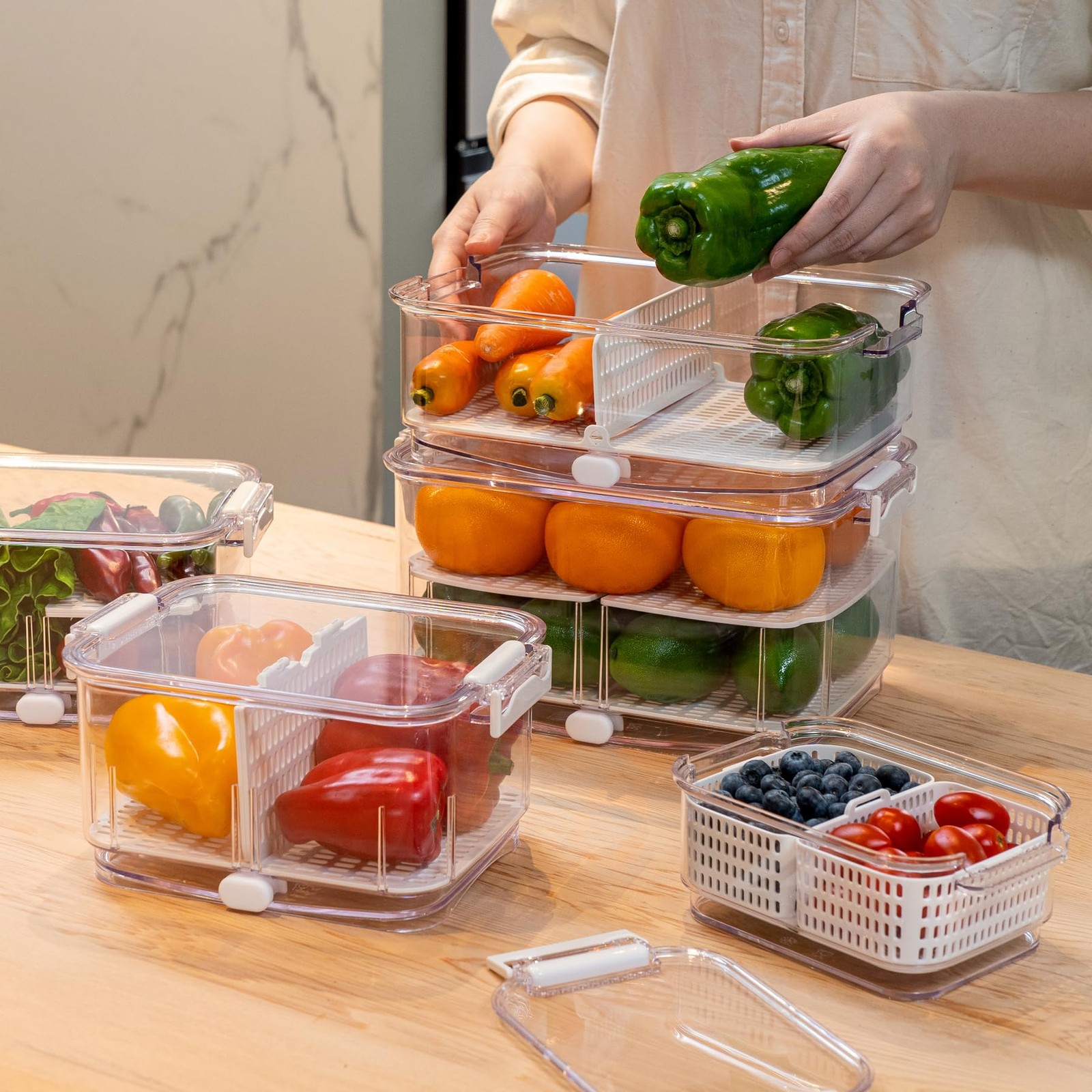Felli Duo Fresh Produce Saver for Fridge, Fruit Vegetable Container with Vent…