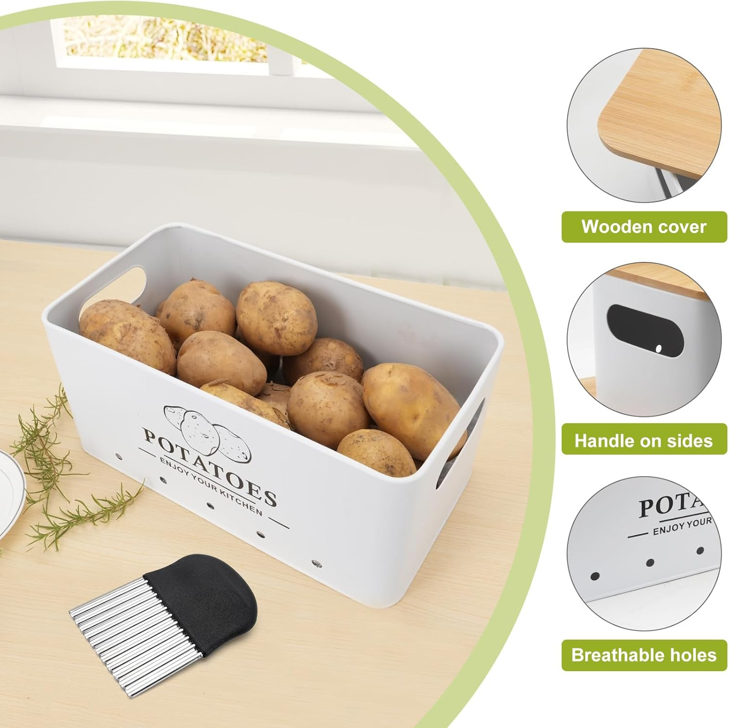 Kitchen Vegetable Storage Set of 3, Metal Onion Garlic Potato Storage Set, Kitch