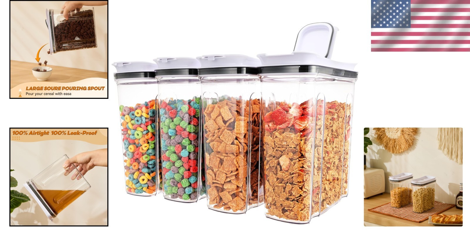 Plastic Pantry Canisters Set – Rice, Cereal, Flour, Sugar