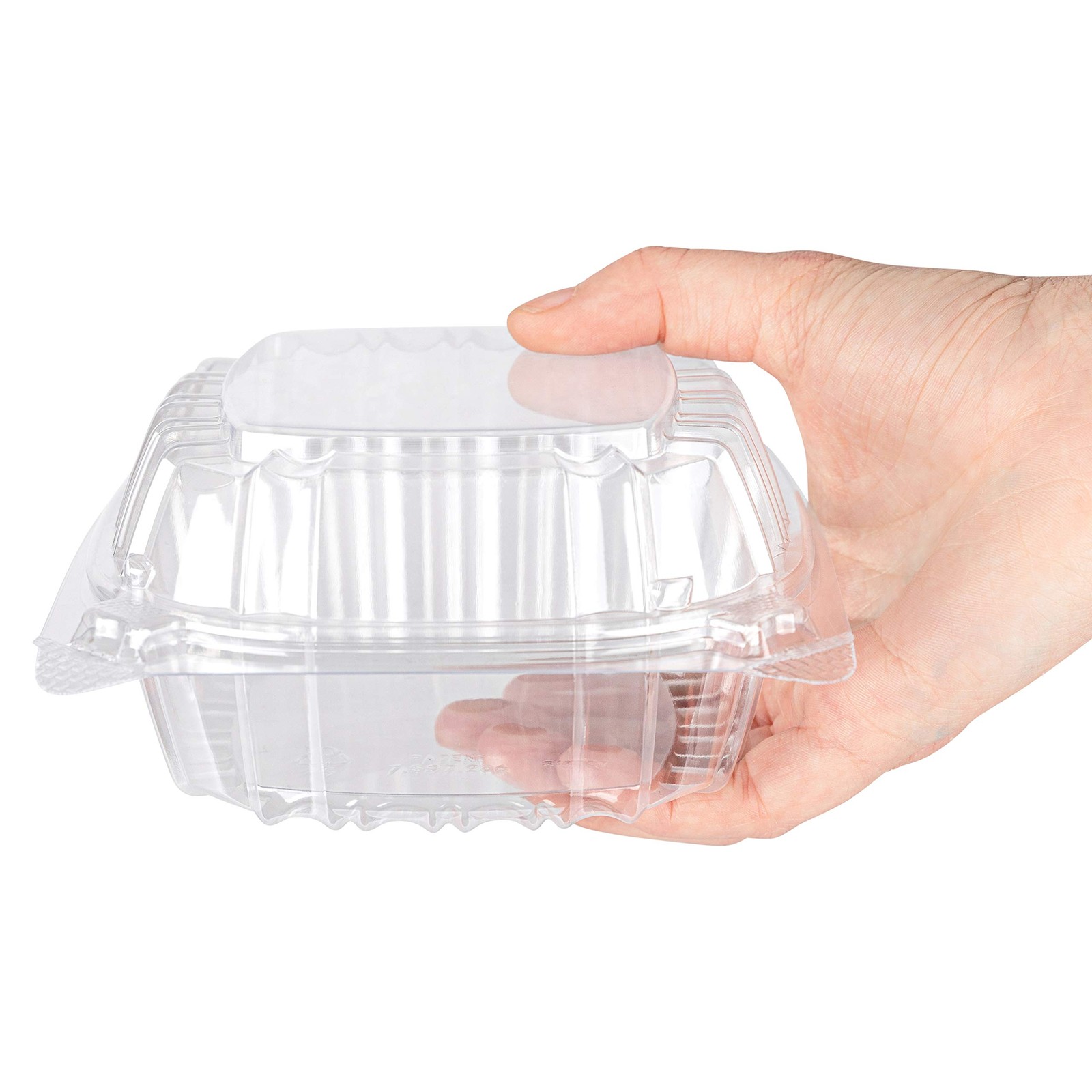 Disposable Plastic To Go Containers with Clear Lids, 5 x 5 Inch Hinged Top