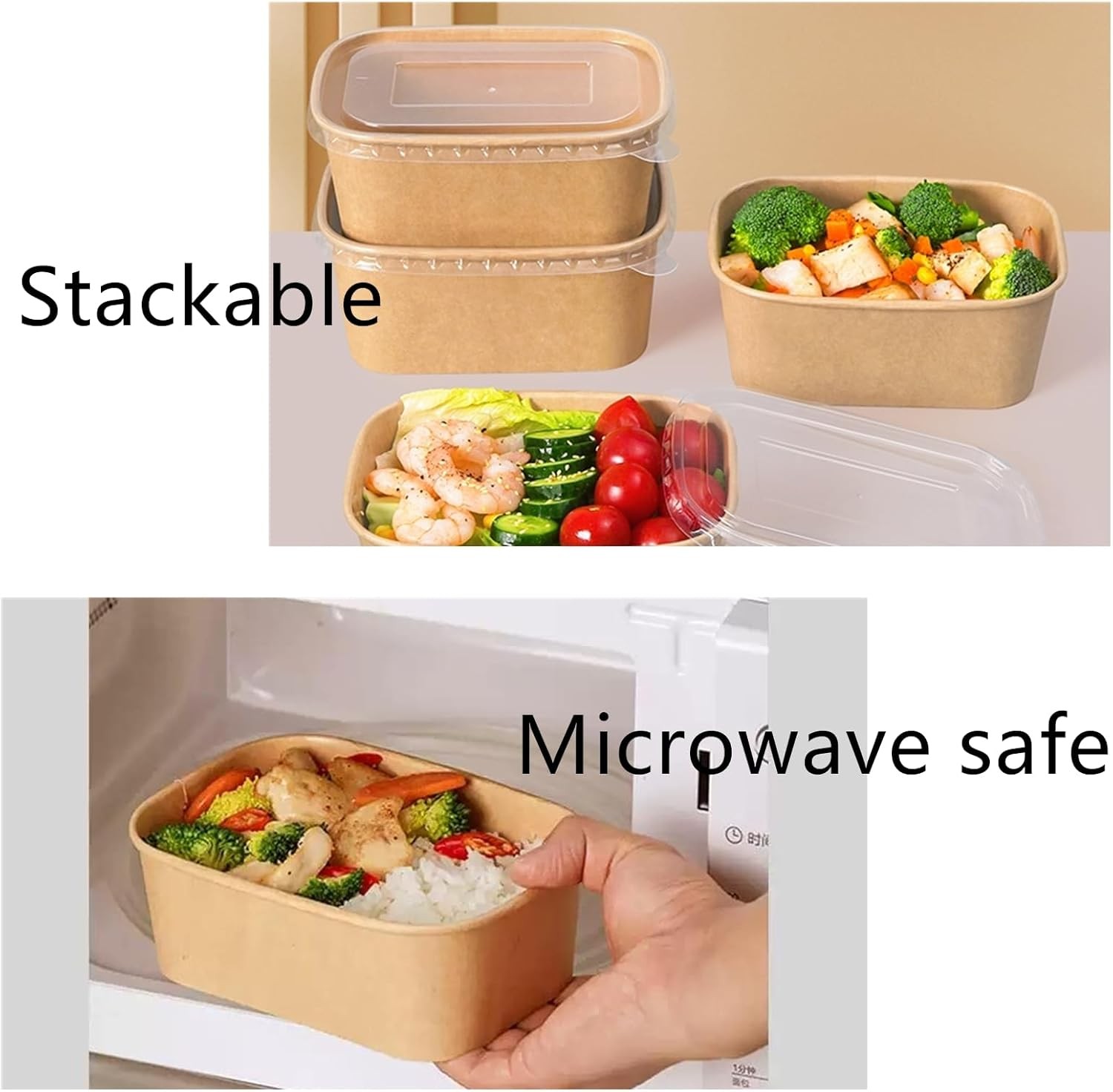 50 Pack 25oz Paper Meal Prep Containers W/ Lids Disposable Kraft Food Containers