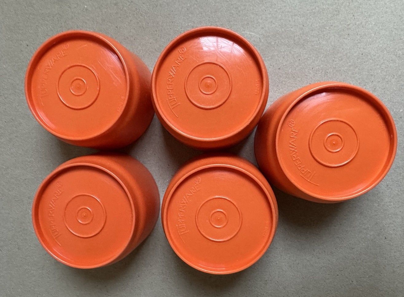 Vintage Tupperware Snack Cups Orange w Lids Set 5 Mini Bowls Retro Kitchen