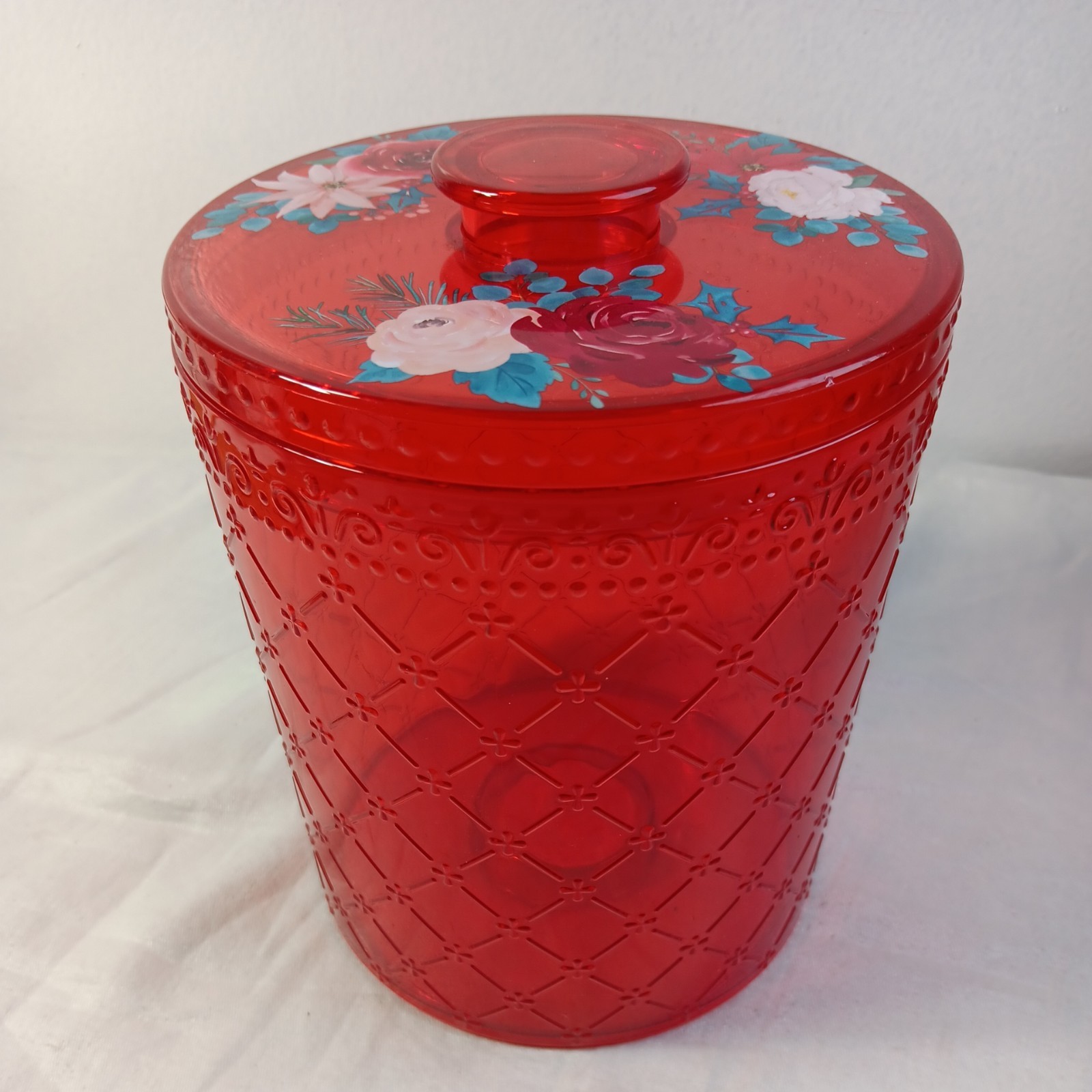 Pioneer Woman Wishful Winter Holiday Treat Container Tall Red Floral