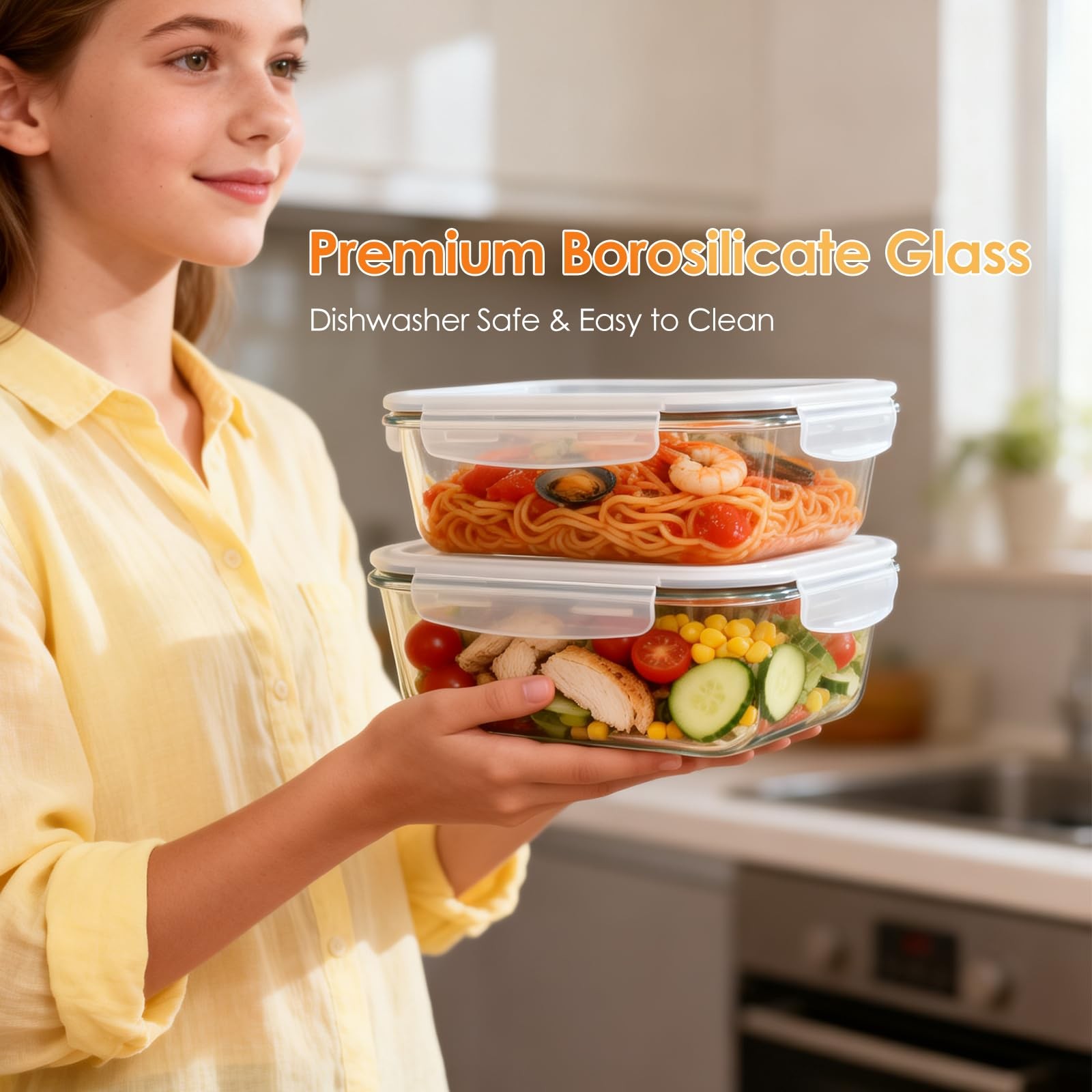 2 Pack 78oz/2300ml Large Glass Storage Containers with Lids, Meal Prep Food C…