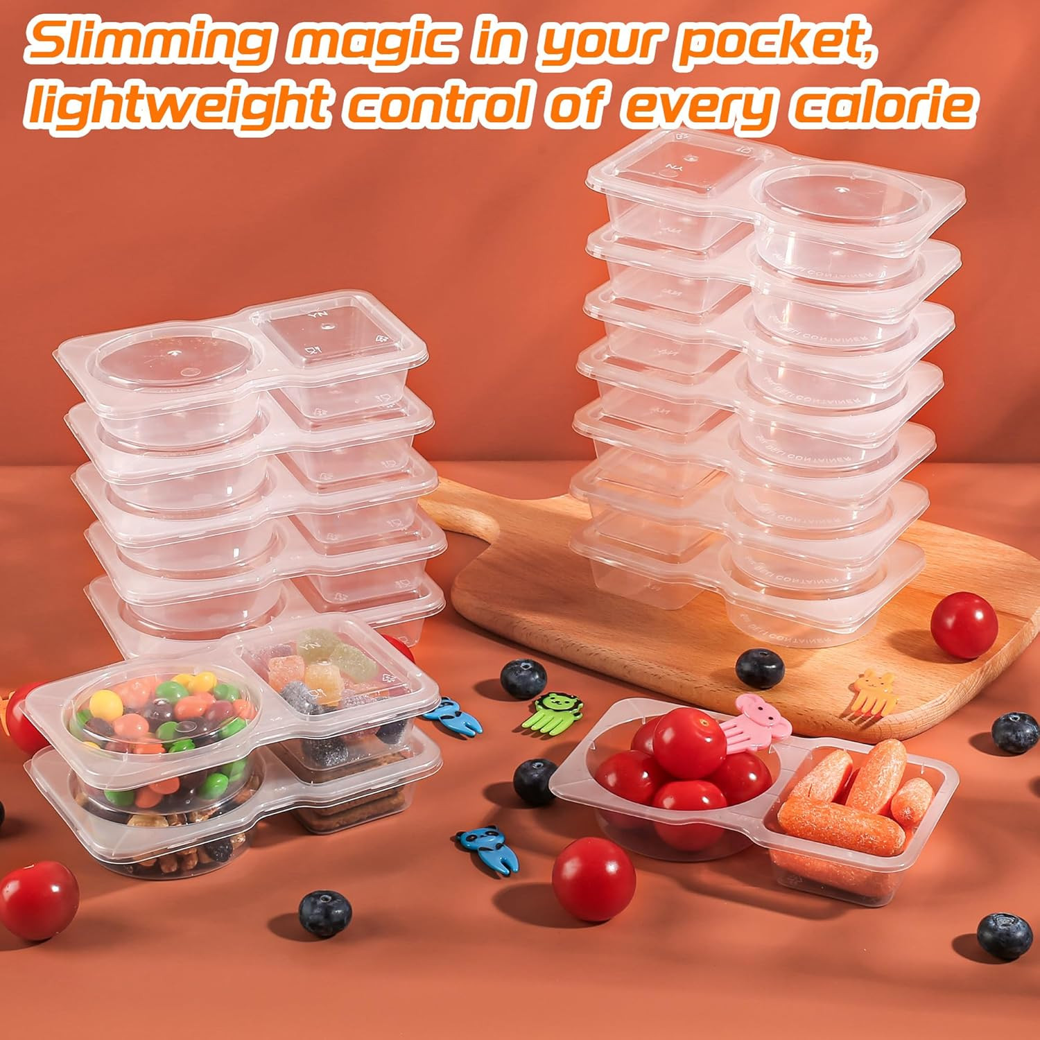 2 Compartment Snack Containers with Lids Leakproof Meal Prep Food Storage