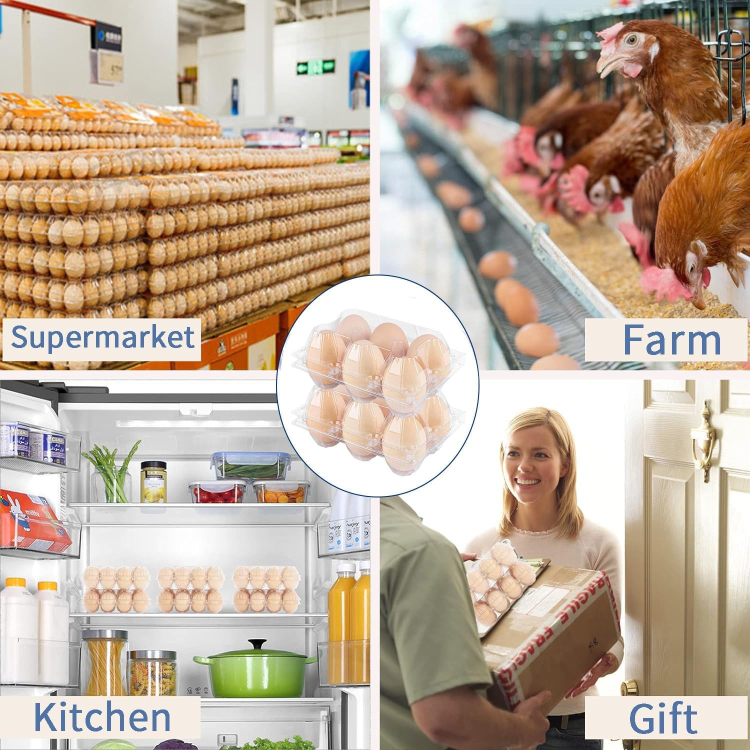 Plastic Clear Egg Carton for 6 Eggs,12Pack Egg Tray Reusable Medium Size Egg Car