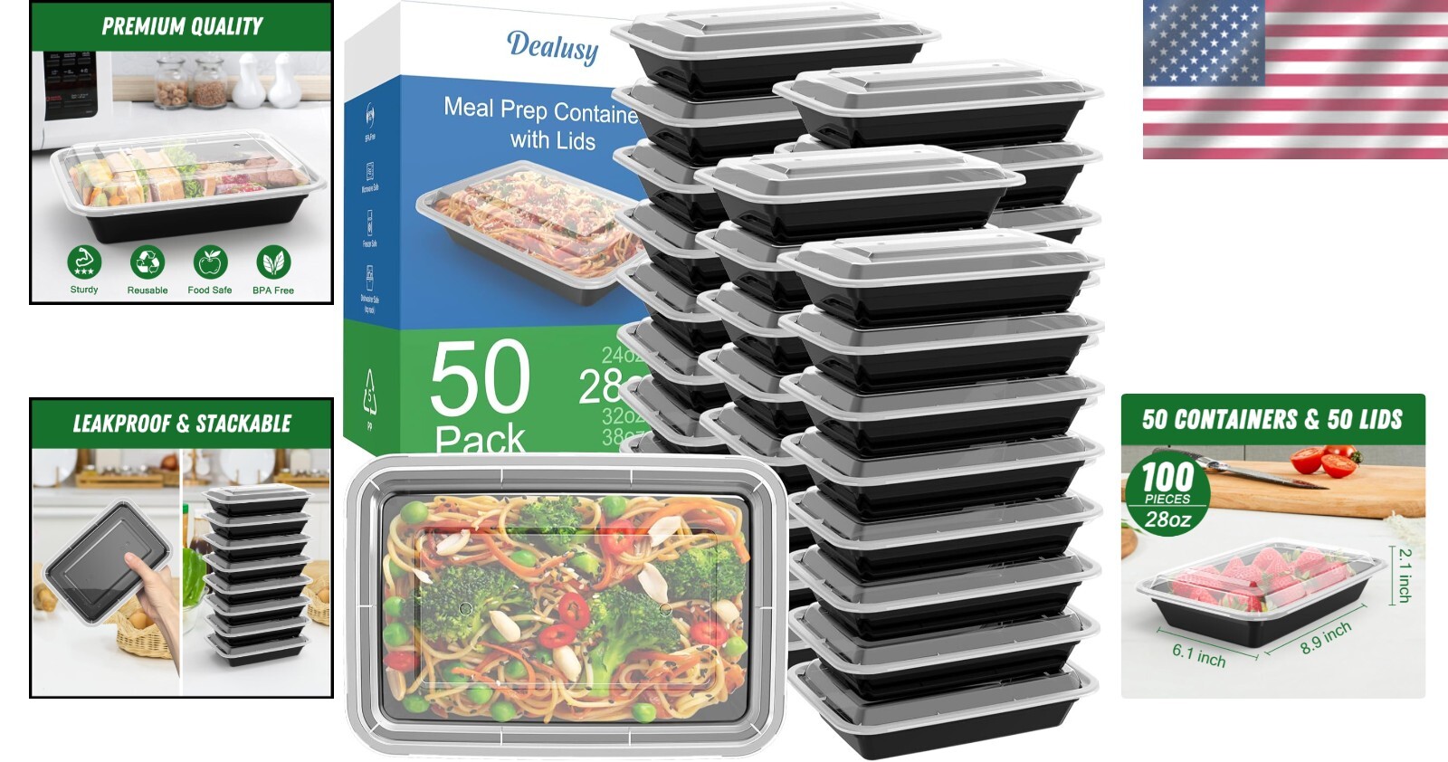 Value 50 Pack 28 Oz Meal Prep Containers – Reusable, Microwave & Dishwasher Safe