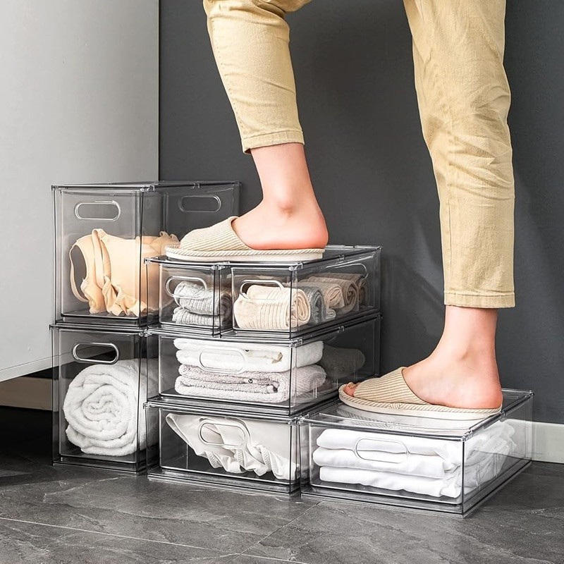 Stackable Fridge Organizer Drawers Clear Plastic Storage Pull Out Bins 4 Pack US