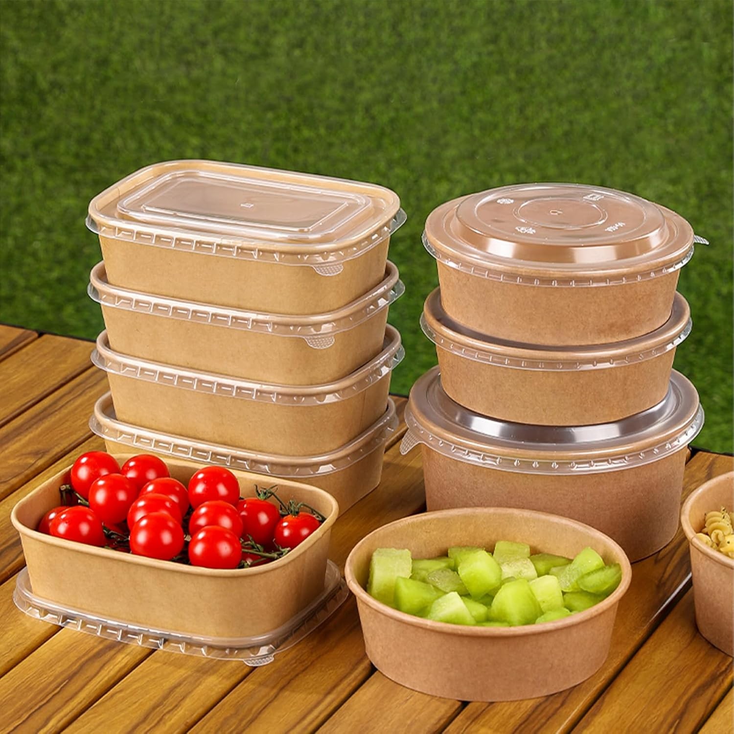 50-Pack 29oz Disposable Kraft Paper Bowls with Lids & Forks Meal Prep Container