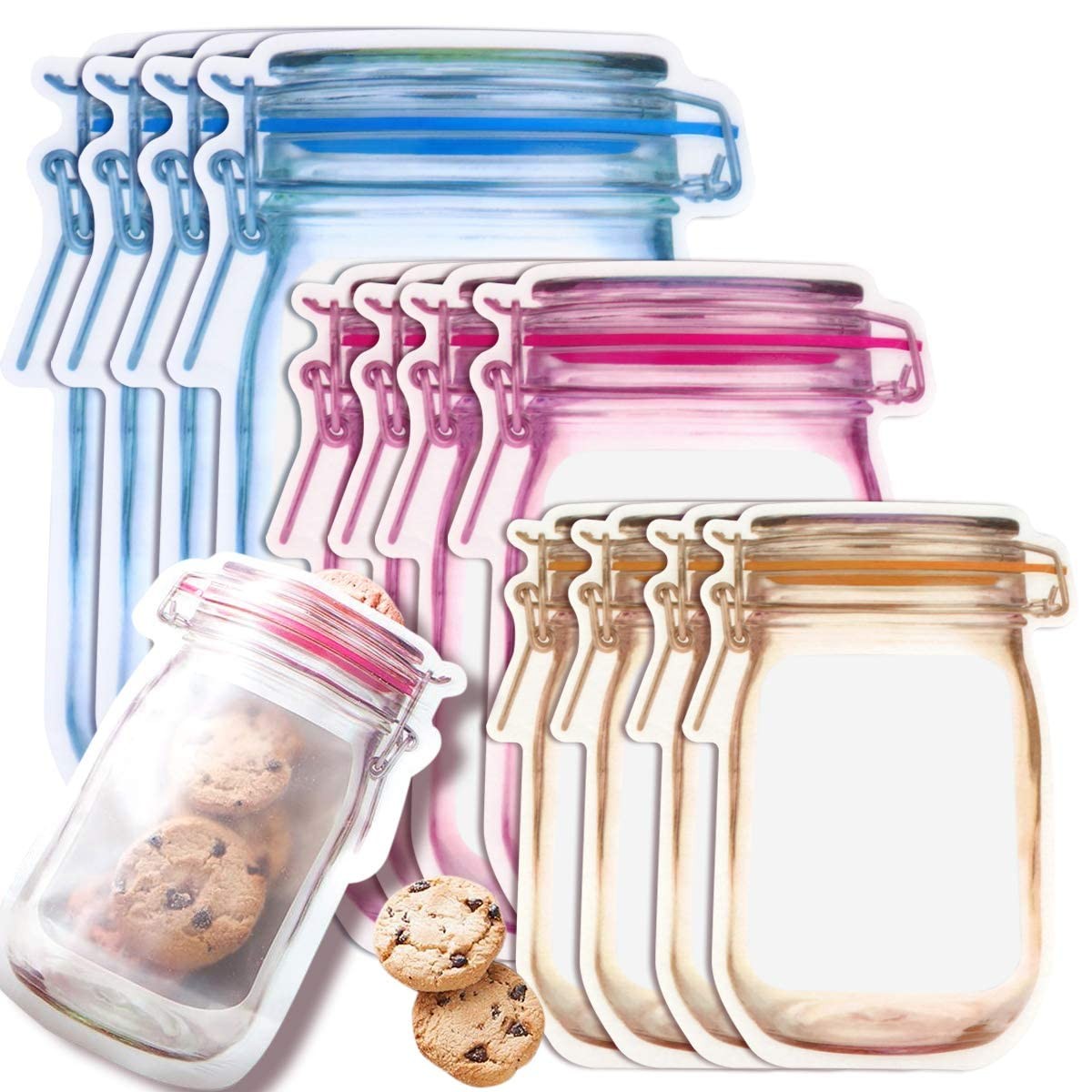Zipper Bags 30 PCS Multi-Size Mason Jar Bottle Pattern Reusable Airtight Seal
