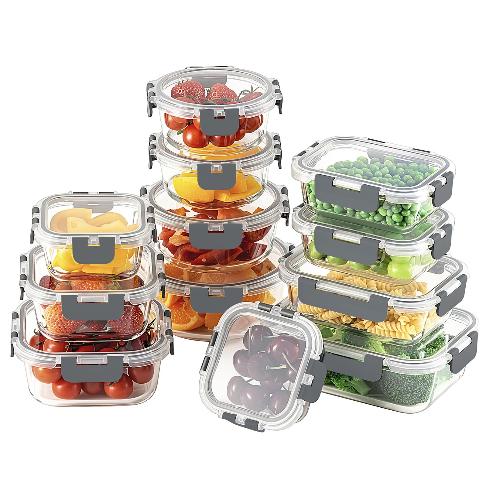 24pc Borosilicate Glass Food Storage Containers with Snap Locking Lids, Glass…