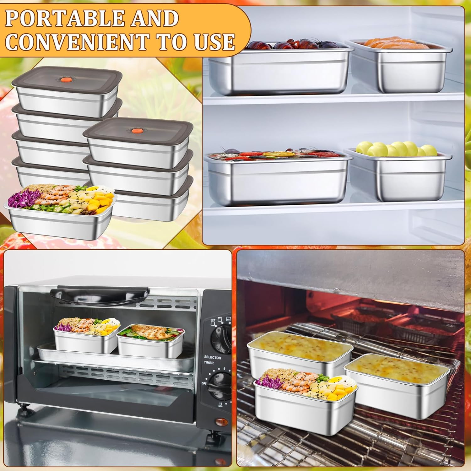 10Pcs 316 Stainless Steel Food Storage Containers Airtight Lids 50Oz/1500Ml Fres