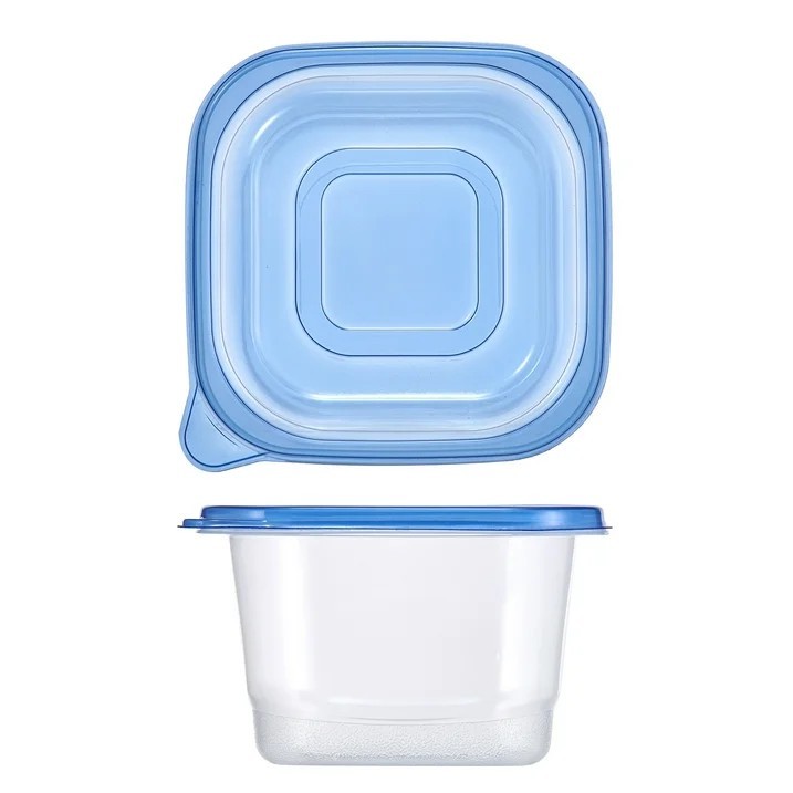 1 Pack 4.4 Cup Plastic Square Food Storage Container with Snap-On Blue Lid