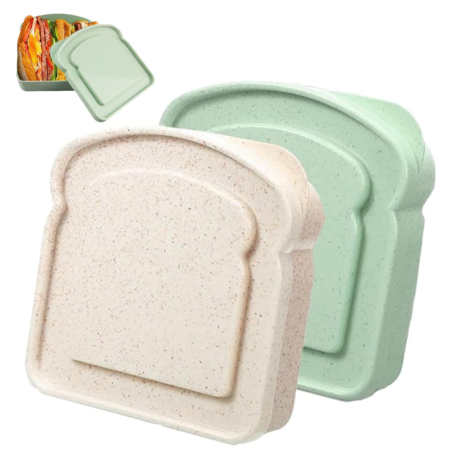 2Pack Sandwich Containers Toast Shaped Reuseable Lunch Box Microwave BPA-Free