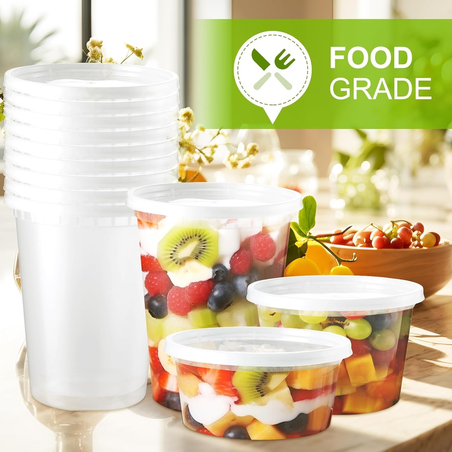 60 Set Deli-Containers-with-Lids: [8oz 16oz 32oz] Combo Plastic-Food-Storage-…